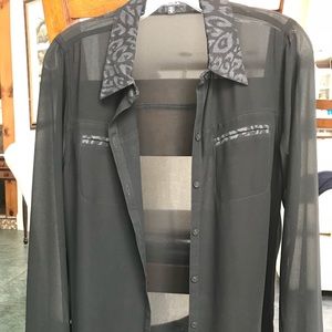 XOXO Black Button Down with Animal Print